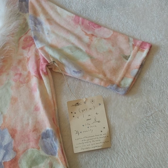 Vintage 90's 976 Clue Pink Floral Print Feather Boa Sweater NWT - Picture 4 of 7